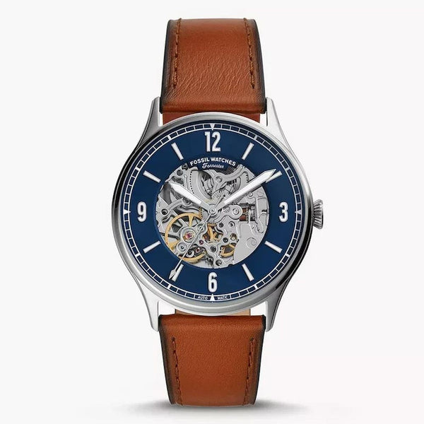 Fossil Forrester Luggage Automatic Skeleton Blue  Strap Watch for Men - ME3179