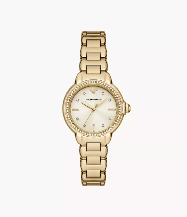 Emporio Armani Gold Stainless Steel Beige Dial Watch for Women-AR1160