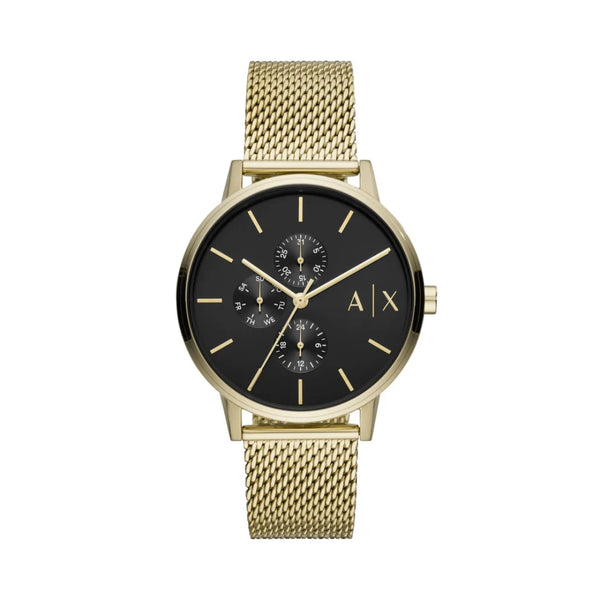 Armani Exchange Cayde Chronograph Black Dial Gold Mesh Strap Watch For Men - AX2715