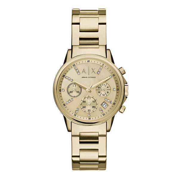 Armani Exchange Lady Banks Chronograph Gold Dial Metal Belt With Gold Color  Watch For Women AX4327