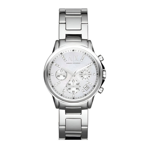Armani Exchange Lady Banks Chronograph Silver Dial Metal Belt With Silver Color Watch For Women AX4324