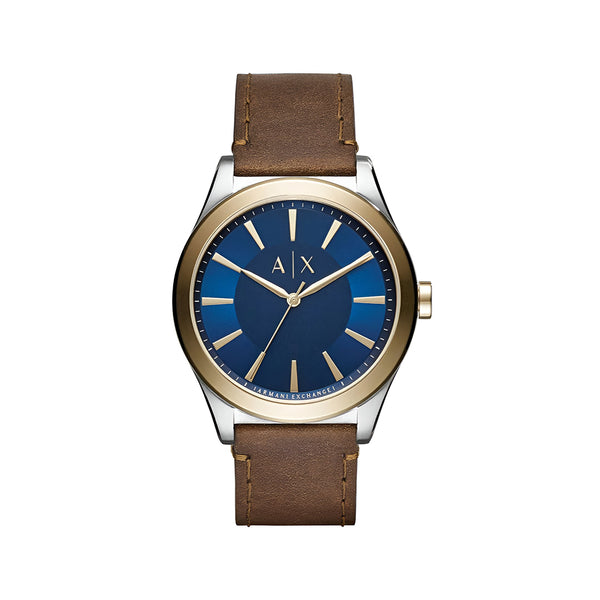Armani Exchange Nico Quartz Blue Dial Brown Leather Strap Watch For Men - AX2334