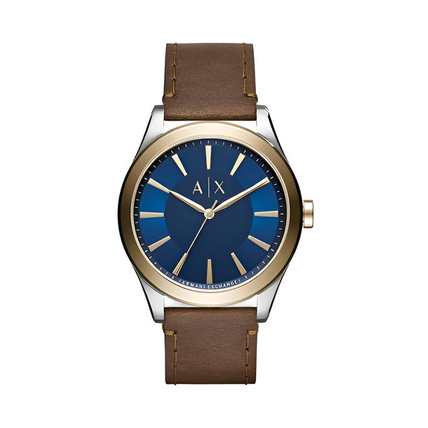 Armani Exchange Nico Quartz Blue Dial Brown Leather Strap Watch For Men - AX2334