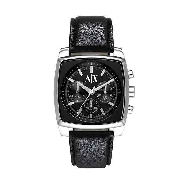 Armani Exchange Stockton Chronograph Black Dial leather Belt With Black Color Watch For Men AX2250