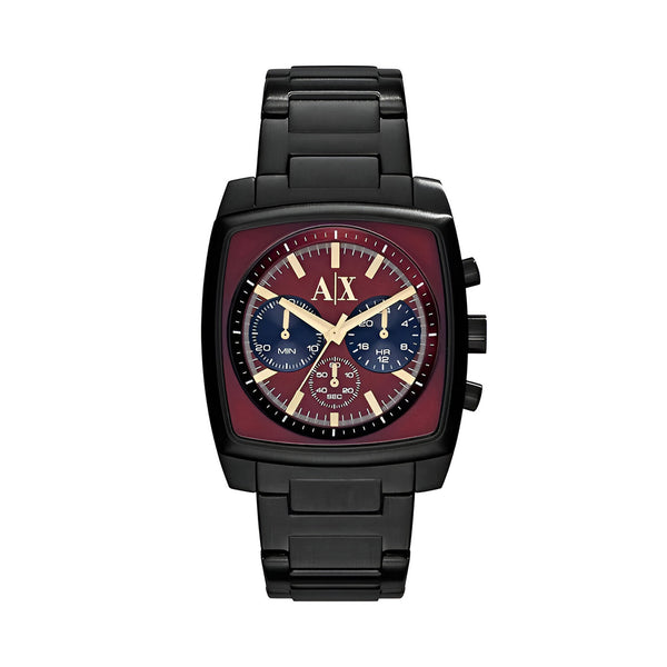 Armani Exchange Stockton Chronograph Red Dial Black Stainless Steel Strap Watch For Men AX2255