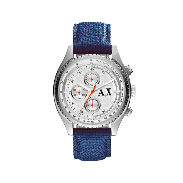 Armani Exchange The Driver Two Chronograph White Dial Fibers Belt With Blue Color Watch For Men AX1609