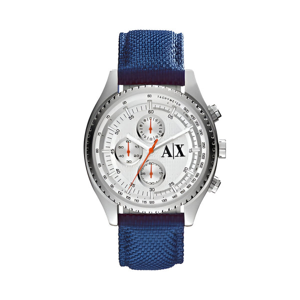 Armani Exchange The Driver Two Chronograph White Dial Fibers Belt With Blue Color Watch For Men AX1609