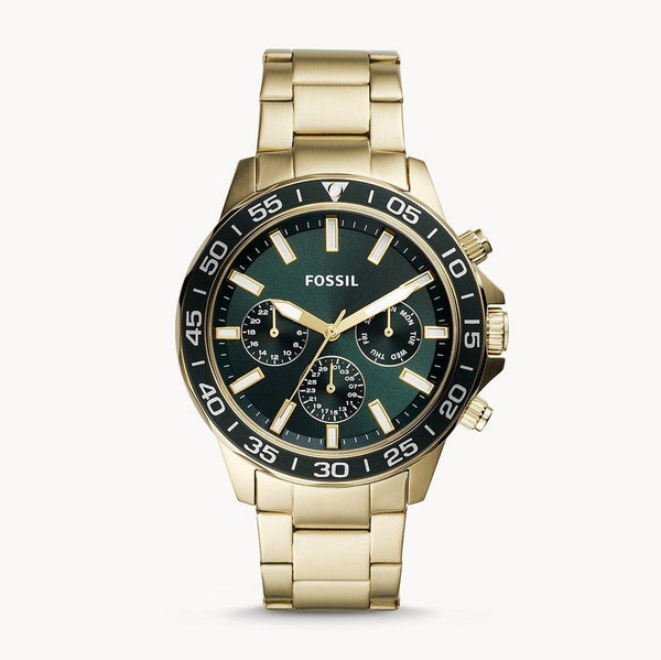 Fossil Green Dial Gold Steel Strap Watch for Men - BQ2493