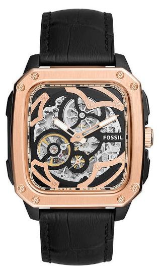 Fossil Inscription Automatic Skeleton Rose Gold Dial  Strap Watch for Men - BQ2572