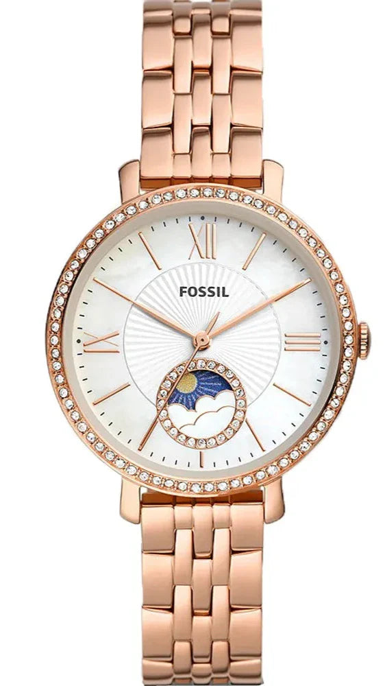 Fossil Jacqueline Analog Moonphase Mother of Pearl Steel Strap Watch for Women - ES5165