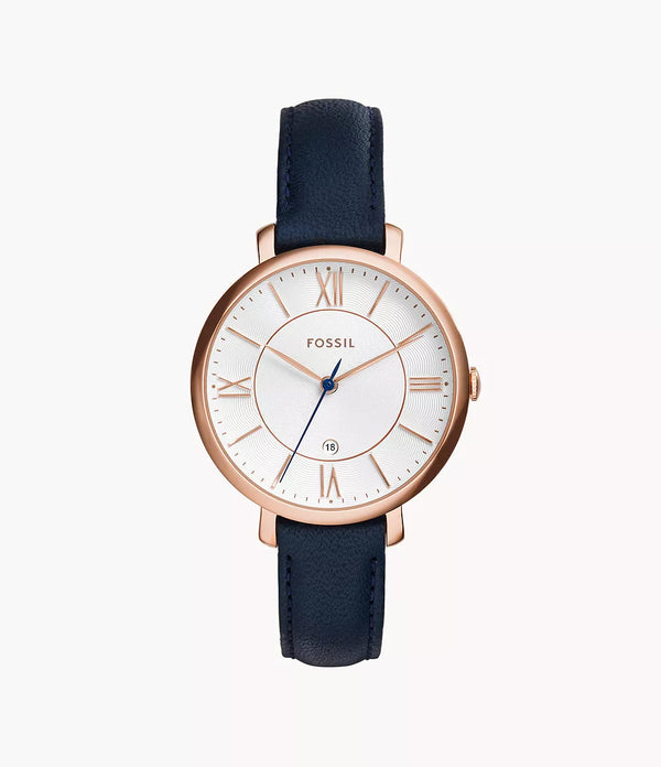 Fossil Jacqueline White Dial Blue Leather Strap Watch for Women - ES3843