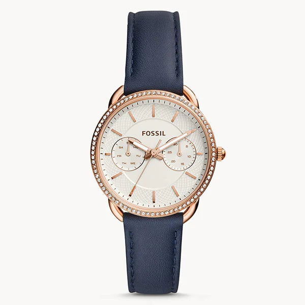 Fossil Tailor White Dial Blue Leather Strap Watch for Women - ES4394