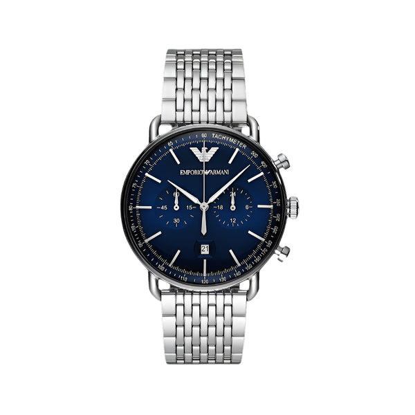 Emporio Armani Aviator Chronograph Blue Dial Silver Steel Strap Watch For Men - AR11238