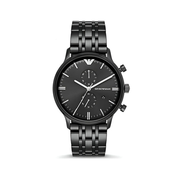 Emporio Armani Renato Chronograph Black Dial Black Leather Strap Watch For Men - AR2447