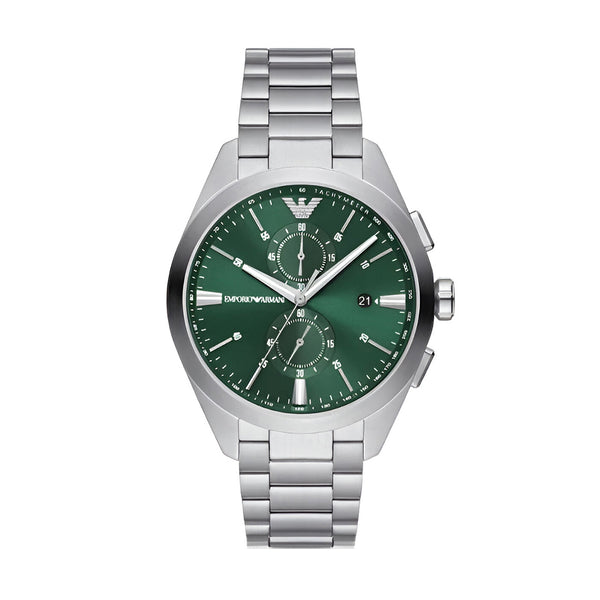 Emporio Armani Chronograph Green Dial Silver Steel Strap Watch For Men - AR11480