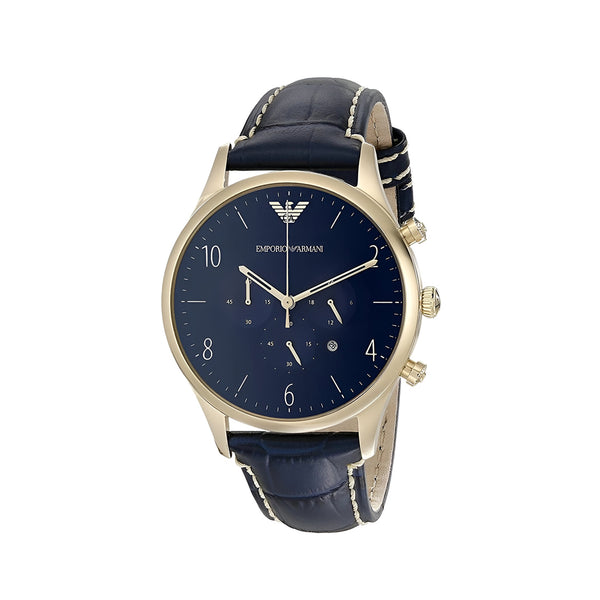 Emporio Armani Chronograph Midnight Blue Dial Blue Leather Strap Watch For Men - AR1862