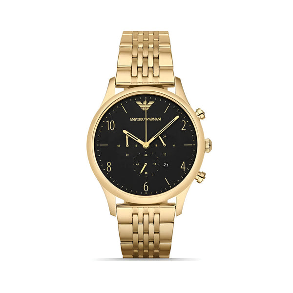 Emporio Armani Classic Chronograph Black Dial Gold Steel Strap Watch For Men - AR1893