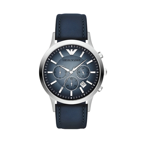 Emporio Armani Classic Chronograph Blue Dial Blue Leather Strap Watch For Men - AR2473