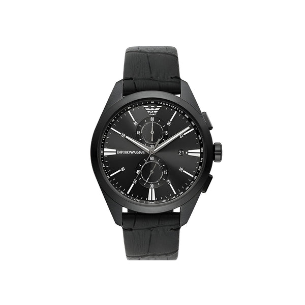 Emporio Armani Claudio Chronograph Black Dial Black Leather Strap Watch For Men - AR11483