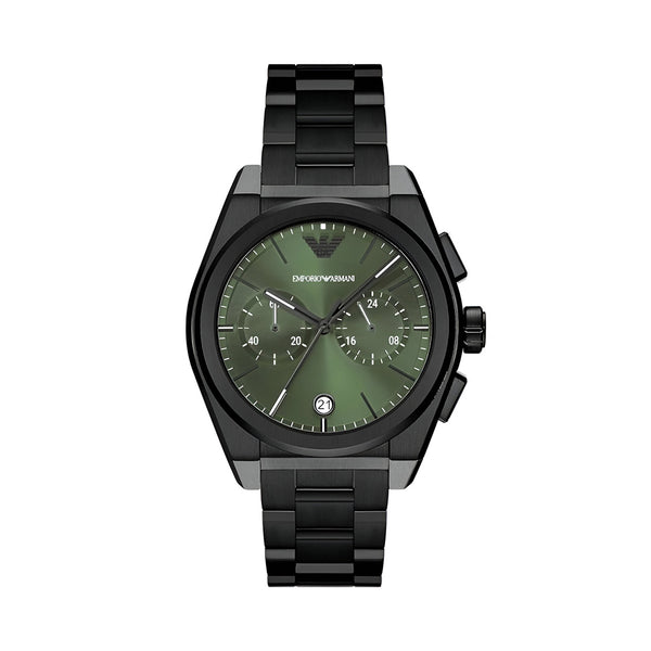 Emporio Armani Federico Chronograph Green Dial Black Steel Strap Watch For Men - AR11562