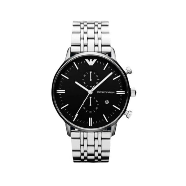 Emporio Armani Gianni Chronograph Black Dial Silver Steel Strap Watch For Men - AR80009