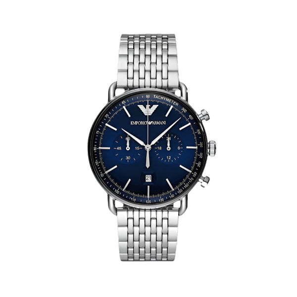 Emporio Armani Gianni Chronograph Blue Dial Silver Steel Strap Watch For Men - AR1648