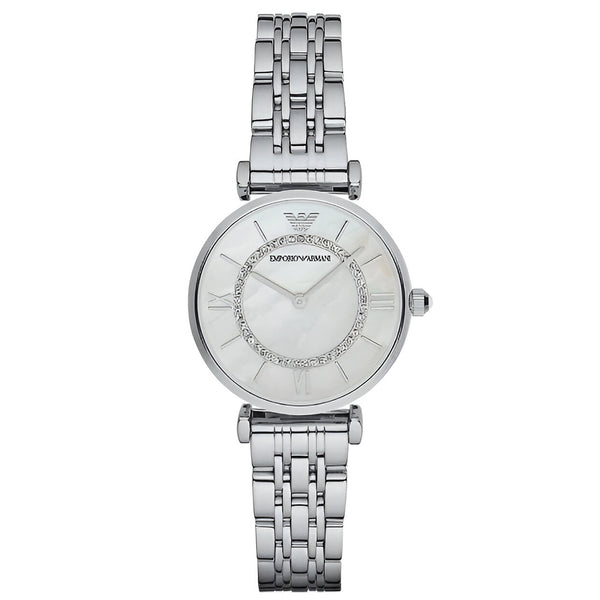 Emporio Armani Gianni T-Bar Mother of Pearl Dial Silver Stainless Steel Watch For Women - AR1908
