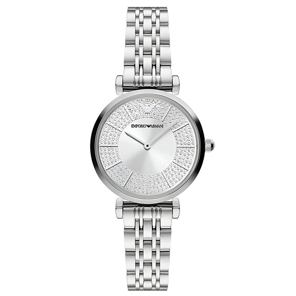 Emporio Armani Gianni T-Bar Quartz Silver Dial Silver Steel Strap Watch For Women - AR11445