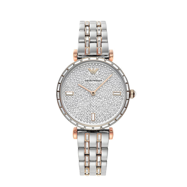 Emporio Armani Gianni T-Bar Silver Dial Two Tone Steel Strap Watch For Women - AR11293