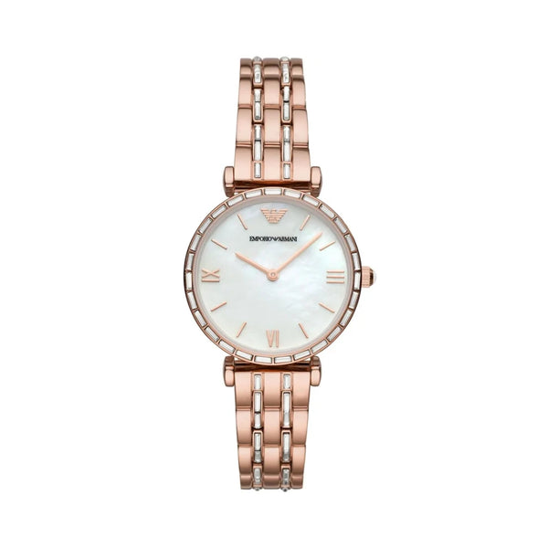 Emporio Armani Gianni T-Bar Two-Hand Rose Gold-Tone Steel Watch for Women- AR11294