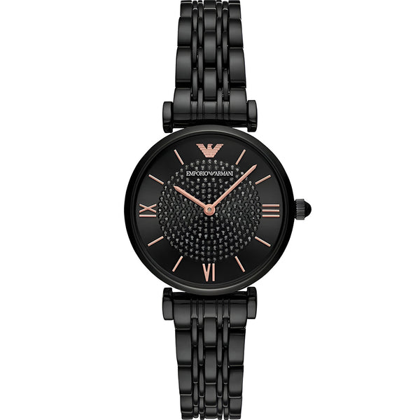 Emporio Armani Gianni T Bar All Black Diamond Dial Watch For Women - AR11245