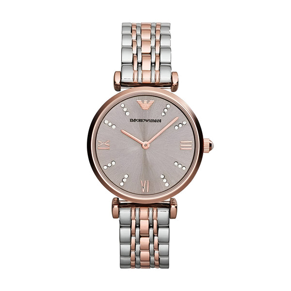 Emporio Armani Gianni T Bar Grey Dial Two Tone Steel Strap Watch For Women - AR1840