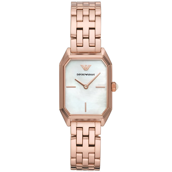 Emporio Armani Giola White Mother of Pearl Dial Rose Gold Steel Strap Watch For Women - AR11147
