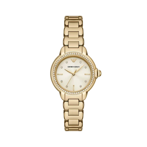 Emporio Armani Gold Stainless Steel Beige Dial Watch for Women-AR1160