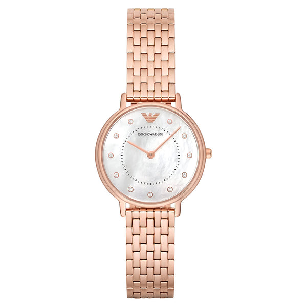 Emporio Armani Kappa Analog Mother of Pearl Dial Rose Gold Steel Strap Watch For Women - AR11006