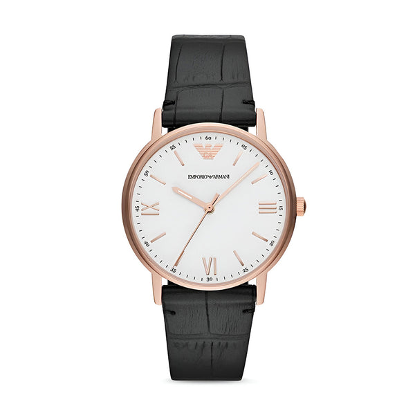 Emporio Armani Kappa Quartz White Dial Black Leather Strap Watch For Men - AR80015