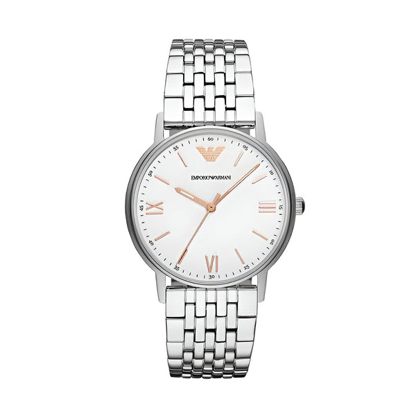 Emporio Armani Kappa Quartz White Dial Silver Steel Strap Watch For Men - AR80014
