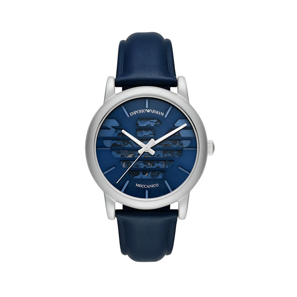 Emporio Armani Luigi Automatic Blue Dial Blue Leather Strap Watch For Men - AR60030