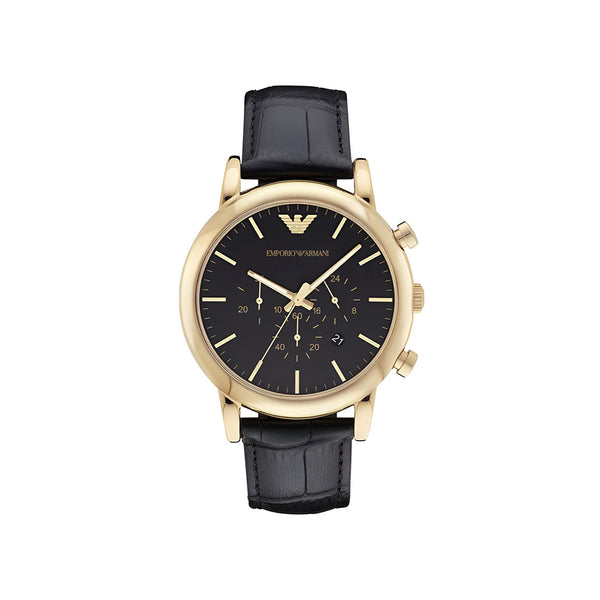 Emporio Armani Luigi Chronograph Black Dial Black Leather Watch For Men - AR1917