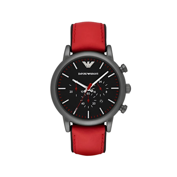 Emporio Armani Luigi Chronograph Black Dial Red Leather Strap Watch For Men - AR1971