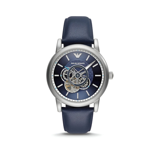Emporio Armani Luigi Chronograph Blue Dial Black Leather Strap Watch For Men - AR60011