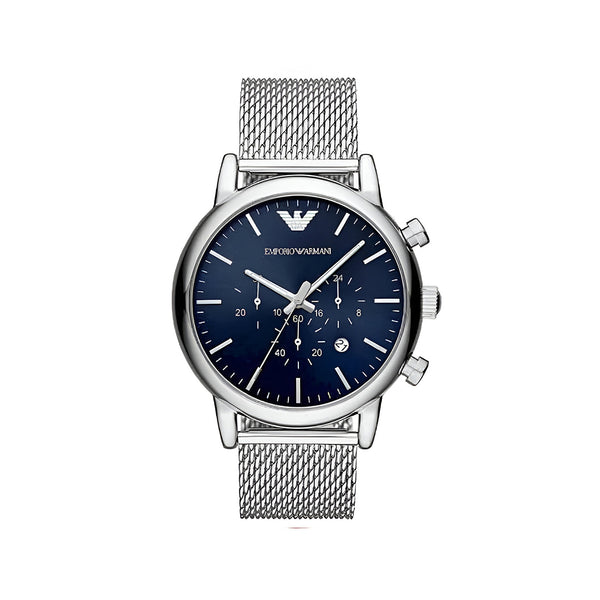 Emporio Armani Luigi Chronograph Blue Dial Silver Mesh Bracelet Watch For Men - AR80038