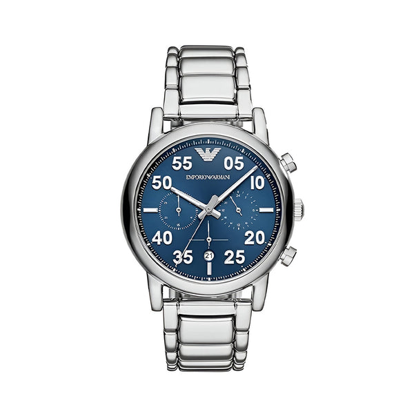 Emporio Armani Luigi Chronograph Blue Dial Silver Steel Strap Watch For Men - AR11132
