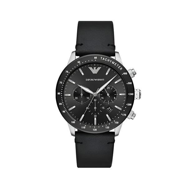 Emporio Armani Mario Ceramic Chronograph Black Dial Black Steel Strap Watch For Men - AR70002