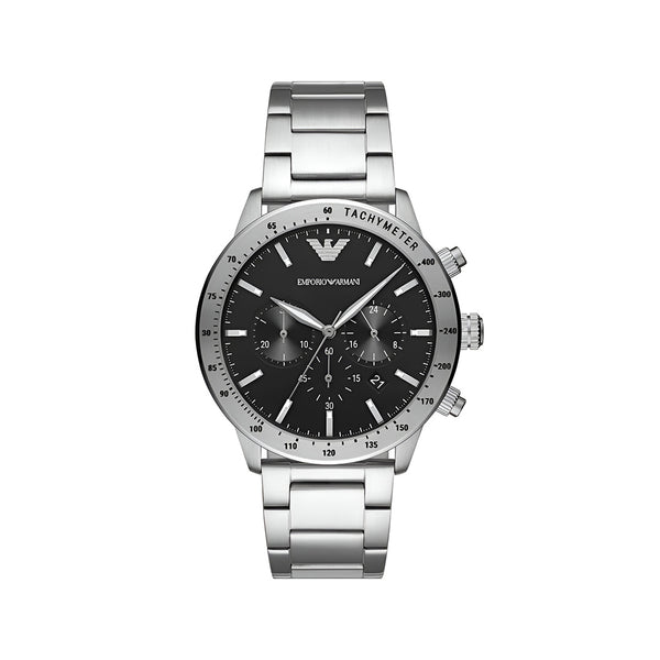 Emporio Armani Mario Chronograph Black Dial Silver Steel Strap Watch For Men - AR11241