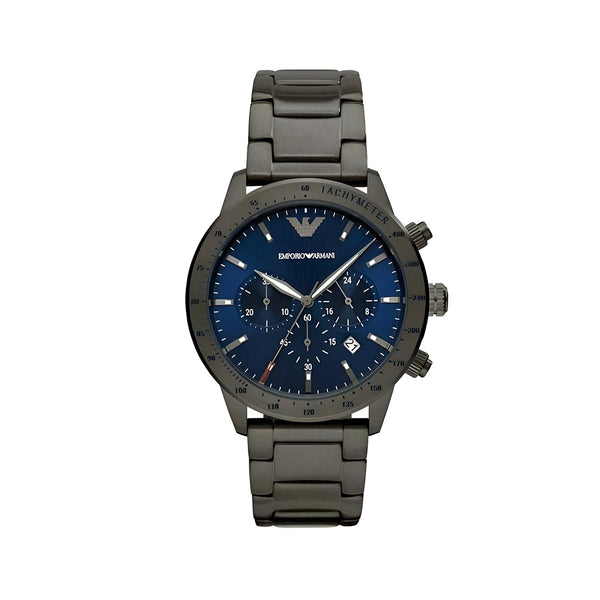 Emporio Armani Mario Chronograph Blue Dial Grey Steel Strap Watch For Men - AR80045