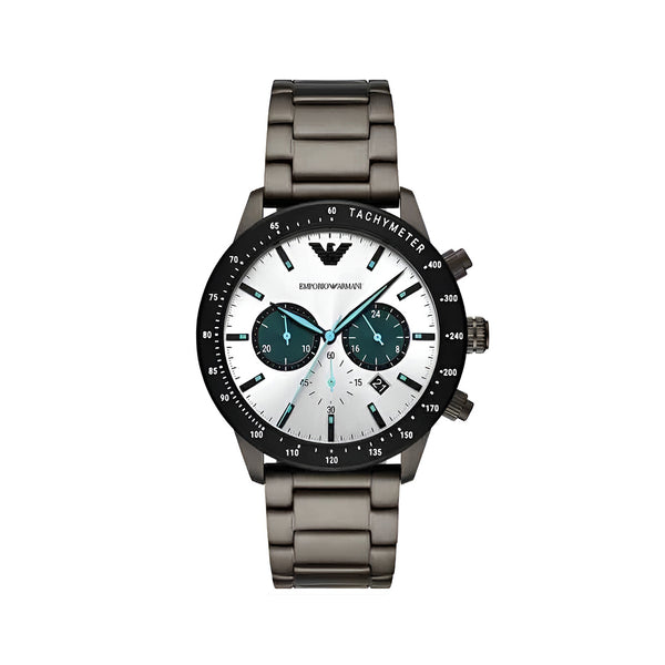 Emporio Armani Mario Chronograph White Dial Black Steel Strap Watch For Men - AR11471