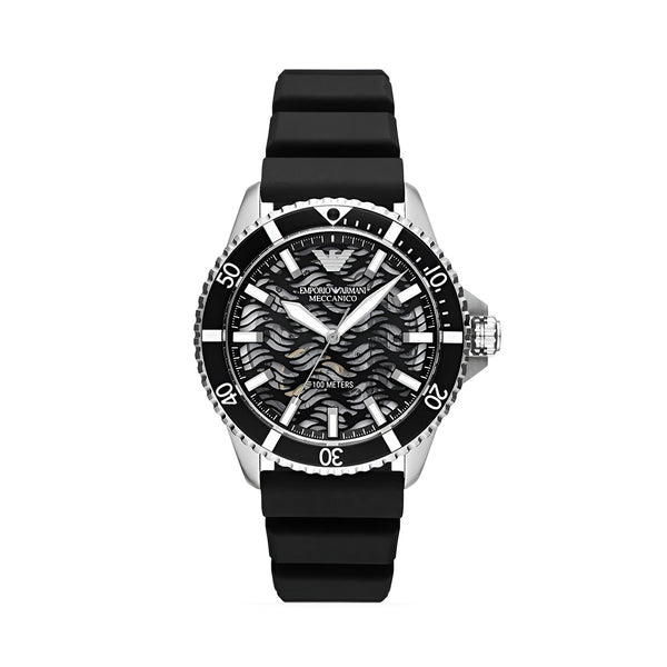 Emporio Armani Meccanico Automatic Black Dial Black Silicone Strap Watch For Men - AR60062