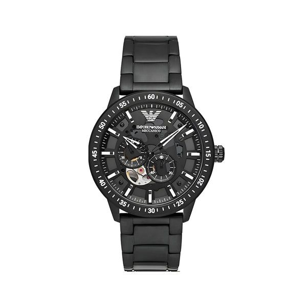 Emporio Armani Meccanico Automatic Black Dial Black Steel Strap Watch For Men - AR60054