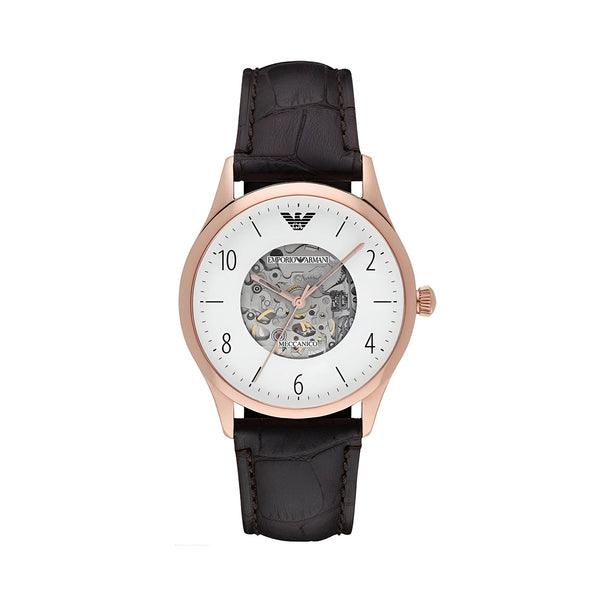 Emporio Armani Meccanico White Dial Brown Leather Strap Watch For Men - AR1920